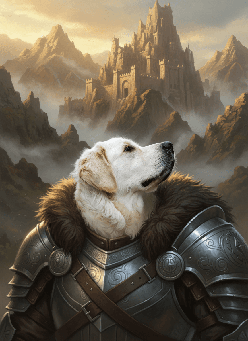 Golden retriever in Fantasy Warrior style