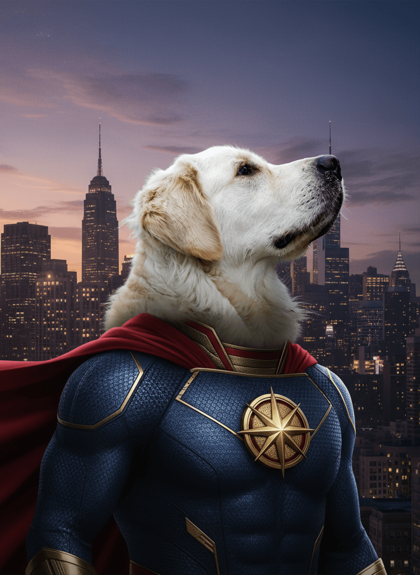 Golden retriever in Superhero style